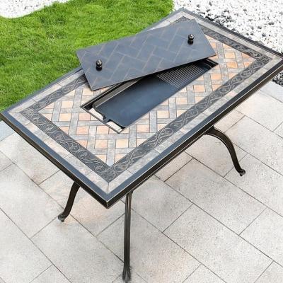 China UV protection cast aluminum dining table set BBQ dinner set picnic table and chair outdoor furniture for sale