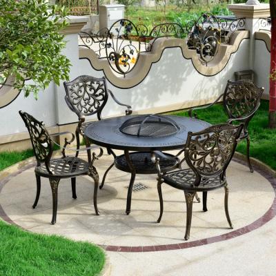 China UV Protection Classic Design Bronze Outdoor Patio Cast Aluminum Barbecue Table Set for sale