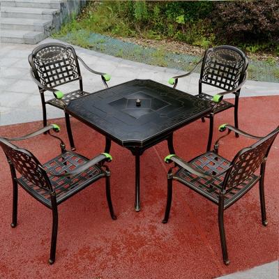 China Wholesale Family Easily Gathered Cast Aluminum Family Barbecue Furniture Grill Table Set Square Charcoal Grilled Table for sale