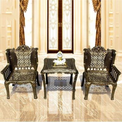 China European 3pc Cast Aluminum Patio Furniture Style Table And Chair for sale