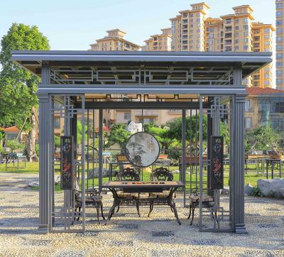 China Contemporary Custom Outdoor Aluminum Gazebo With Light Portable Rain Proof Electric Sunblock Home Gazebo Modern Moonlight Shed for sale