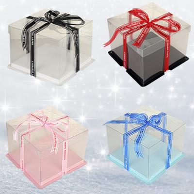 China Hot Selling Custom Recyclable Foldable Gift Square Packaging Transparent Clear Plastic Boxes For Cake for sale