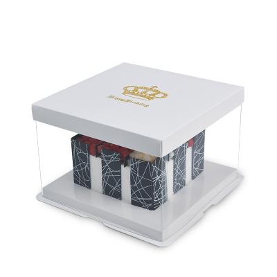 China Wholesale Customized Logo Recyclable 4 6 8 10 12 Tall 14 Inch Cardboard Cake Box Pet White Clear Transparent Packaging Wedding for sale