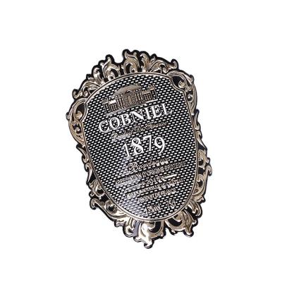 China Waterproof Custom Aluminum Embossed Vodka Bottle Label Metal Sticker Metal Wine Label for sale