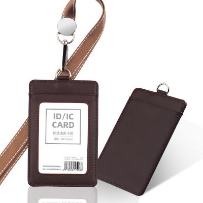 China Leather Access Card Holder Work ID Neck Strap Card Bus Holders Work Card Bus Access Student Card Holder for sale