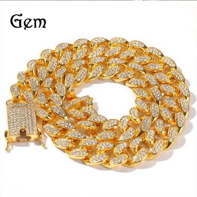 China Hiphop NN1271 Hiphop 20mm Gold Men's Full Diamond Bracelet Alloy Fashion Trend Rose Gold Bang Accessories Miami Men's Cuban Chain for sale