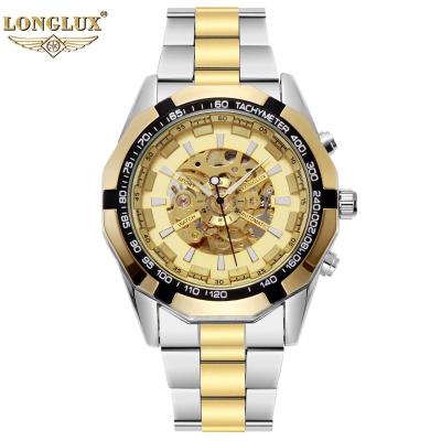 China Simple waterproof men's watch gold dial fashion hollow mechanical men's automatic watch date LONGLUX automatic business fashion for sale