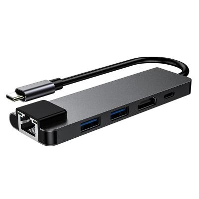 China Hot Selling Multi Function Data Transfer Cable Laptop Mac Book USB Universal Type C To RJ45 Gigabit Ethernet 5 In 1 Docking Station USB C Hub Supports PD 100W for sale