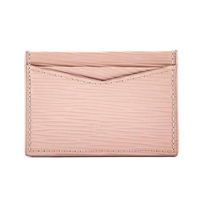 China Custom Personalized Slim Thin Leather Card Case Soft Pink Leather Card Holder Fashion Card Holder for sale