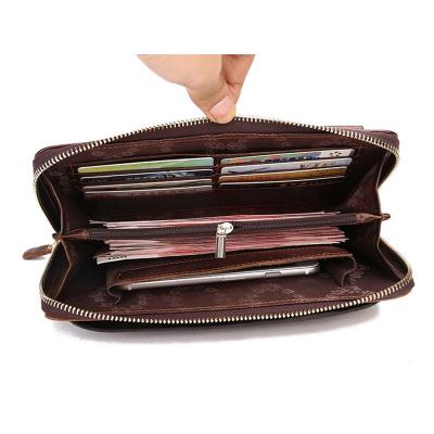 China Waterproof Dark Brown Genuine Leather Men Clutch Wallet With Phone Holders for sale