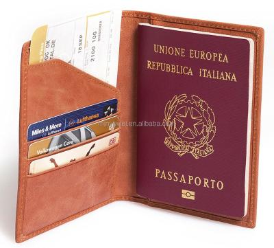 China Fashion Retro Full Grain Passport Holder Organizer RFID Brown Leather Passport Wallet For Travel for sale