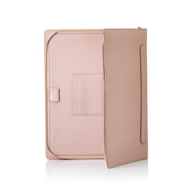 China Pen Personalized Document A4 Pink Saffiano PU Leather Zipper Cards And Folder for sale