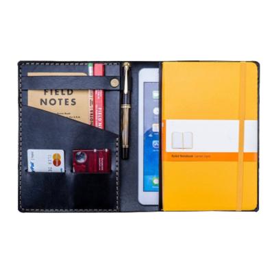 China Vegetable Leather Pen Black Folder Organizers Cards and Padfolios with Pockets Mobile Conference Folders Hot Selling for sale