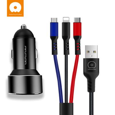 China Cell Phone / Tiny Size 2USB Car Charger Tablet / Power Bank / MP3 / MP4 Matched With 2.4 A Fast Charging 3-IN-1 Cable With Portable Design for sale