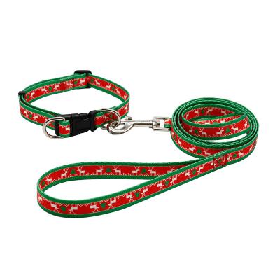 China Professional DETACHED Pet Supplies Heat Transfer Printing Christmas Pattern Dog Collar Leash for sale