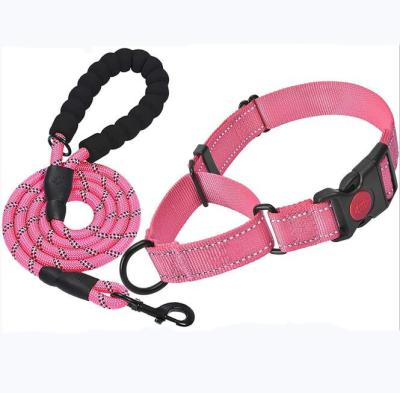 China Large Padded Dog Durable Braided Nylon Soft Reflective Handle Dog Collar And Leash Set for sale