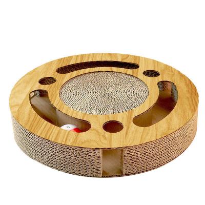 China Eco-Friendly Cardboard Stocked Cat Scratcher Mat 2 in 1 Set Bell Ball Whac-a-mole Interactive Scratcher Cat Toys for sale