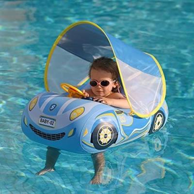 China Sunshade Toddler Pool Float Inflatable Car Baby Swim Ring with Adjustable Sun Canopy Baby Float for Pool with Sunshade for sale