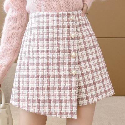 China Sustainable Women's Winter Plaid High Waist Bodycon Wool Mini Skirt for sale