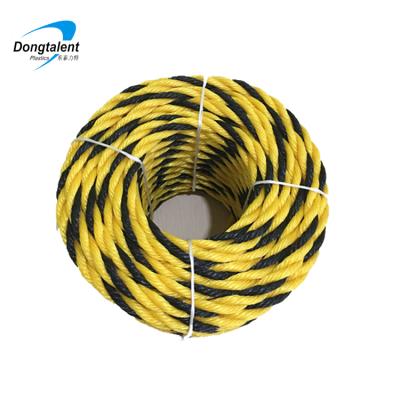 China UV Protection / Abrasion Resistance / Resists Rot Mildew / Super Handling Hot Selling 3 Strand Color Polyethylene Plastic Twisted Twine Tiger Rope Yellow And Black Color for sale