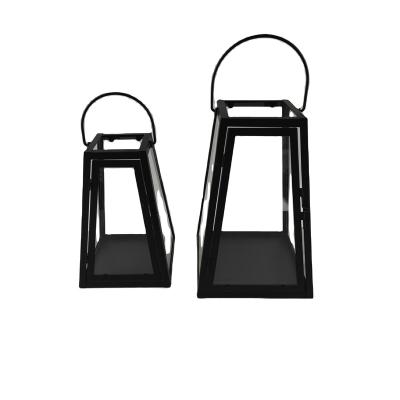 China Europe Simple Modern Black Iron Metal Decorative Candle Lanterns with  Handle Used for Home Interior and Exterior Decoration for sale