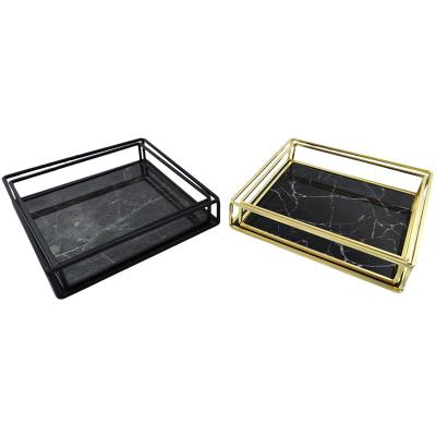 China Europe Hotel room gold plated golden metal black rectangular gift wedding luxury jewelry storage home decoration serving tray for sale