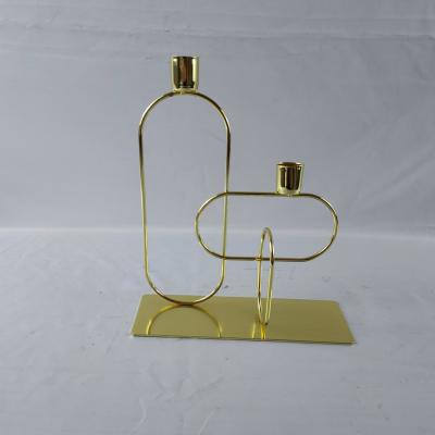 China Europe Table top Decoration Iron Candle Stand With 2 Candle Gold Colour American Style Candle Holder For Wedding Decor for sale