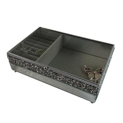 China Europe Glass Jewelry Box Diamond Trinket Box clear silver glass box for Women Girls for sale