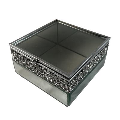 China Europe Custom Handmade Metal Frame Glass jewellery Storage Home Decorative Trinket Gift Silver Glass Jewelry Box for sale