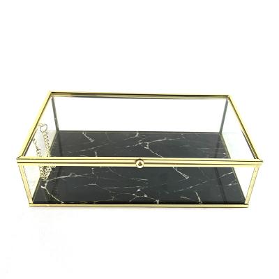 China Europe Beautiful Handmade Jewelry Box Jewelry Glass Storage Box, Gold Glass Box with Marble pattern for sale