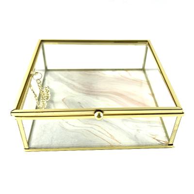 China Europe Beautiful Handmade Jewelry Box Jewelry Glass Storage Box, Gold Glass Box with Marble pattern for sale