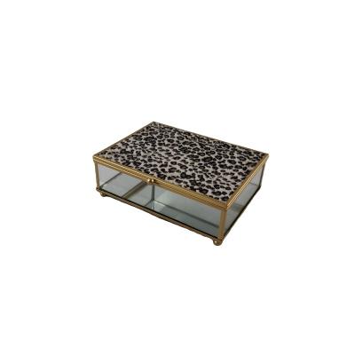 China Europe Leopard Print Metal Organiser Storage Box Jewelry Organizer Golden metal Glass Lining velvet Jewelry Ring necklace Display Box for sale