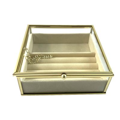 China Europe Custom Handmade Metal & Clear Glass Jewelry box duvet ring necklace golden jewelry box for sale