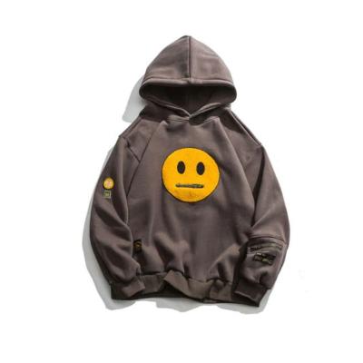 China Zipper Pocket Smile Face Anti-Shrink Hoodies Brand Hip Hop Men's Casual Chenille Embroider Pullover Hooded Male Tops for sale