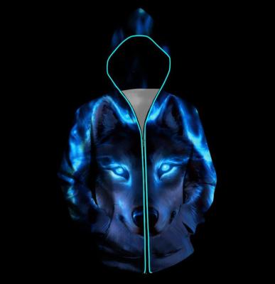 China Anti-wrinkle Fashion Collar Top Custom Made 3M Reflective Wolf Graphic Zip-Up Hoodies for sale