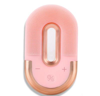 China Newest Acne Treatment Rechargeable Waterproof Deep Cleansing Brush Led Therapy Silicone Electric Facial Massage Cleansing Brush for sale