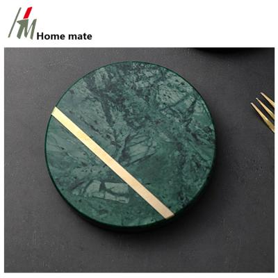 China Sustainable New Design Green Round Wholesale Marble Drinks Coaster Set With Brass for sale