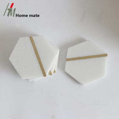 China New Design Amazon Hexagon Sustainable Fully White Marble Coasters With Brass for sale