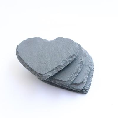 China 2021 Sustainable Hot Selling Customized Natural Slate Stone Heart Shape Coaster Set for sale