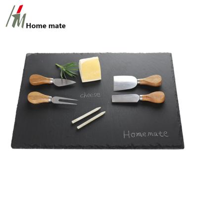 China Amazon Sustainable Hot Sale 20X30 Black Slate Cheese Board With Knife Food Platter Stone Dish for sale