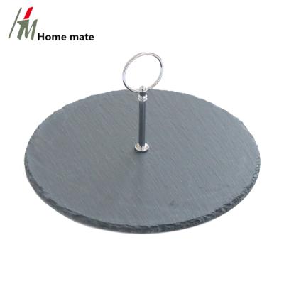 China Natural Black Slate Cake Decorating Stone 1 Tier Sustainable Wedding Round Stand for sale