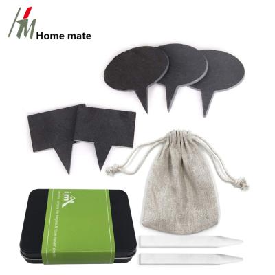 China Viable Gifts Natural Black Stone Housewarming Oval and Rectangle Slate Cheese Markers Set for sale