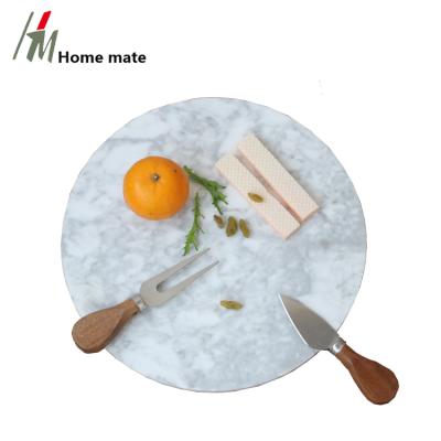 China Sustainable Creative Home Used Home White Round Marble Serving Tray Set With Knife for sale