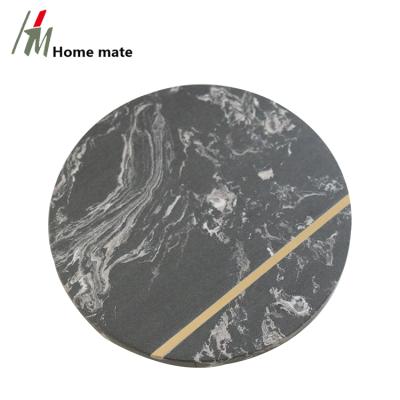 China Sustainable Housewares Speckled Granite Chopper Black Round Marble Serving Plate With Brass for sale