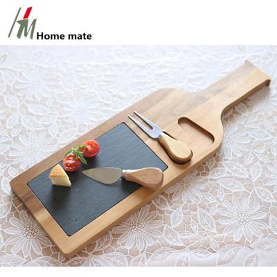 China Sustainable Hot Wholesale Agate Stone Serving Slate Bamboo Wood Cheese Board with Knife Set for sale