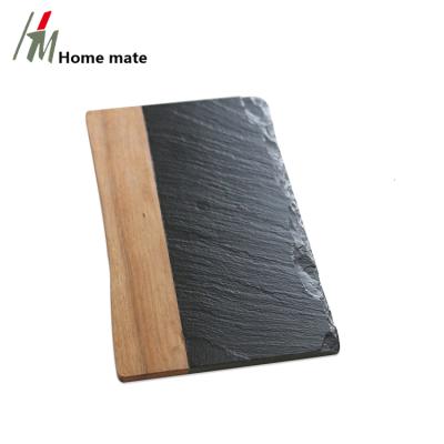 China Sustainable Cutting Top Quality Slate Meat Grinder Steak Stone Dish And Wooden Serving Board Cheese Board for sale