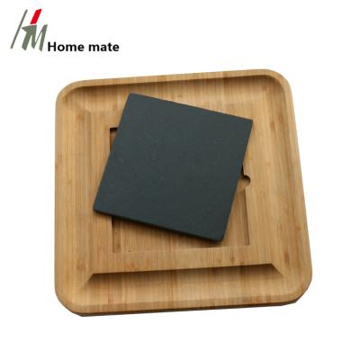 China Sustainable bamboo and slate cheese board, Charcuterie platter and slate serving board with knives and removable slate for sale