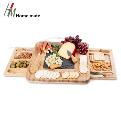 China Sustainable Bamboo Cheese Board With Bamboo Slate Board Cheese Cutting Board Cheese Serving Set for sale