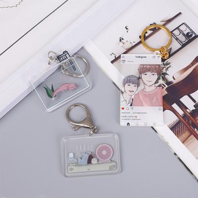 China Promotional Customized Clear Transparent Key Chain Advertising Slogan Keyring Logo Acrylic Photo Paper Insert Promotional Gift for sale