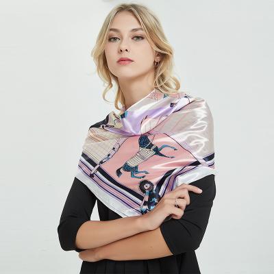 China Custom Large Square Women Digital Printing Ethicon Pure Silk Scarves Ladies Bb Satin Scarf 90*90 cm Hair Square Polyester Silk for sale